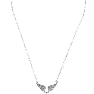 Collar de alas de ángel de cadena extensible de 16" enchapado en rodio de cristal de Matashi Foto 1 de 4