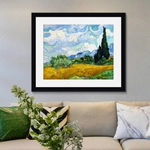 "Campo de trigo con cipreses estampado de Giclee enmarcado por Vincent Van Gogh arte mural 24""x32" - Imagen 1 de 6