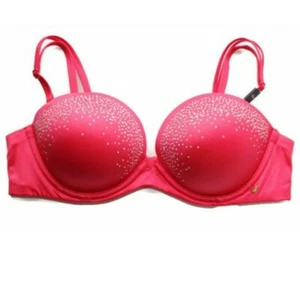 NWT VICTORIAS SECRET BRA VERY SEXY PUSH UP Pink RHINESTONE BLING Detail Size:32D - Picture 1 of 6
