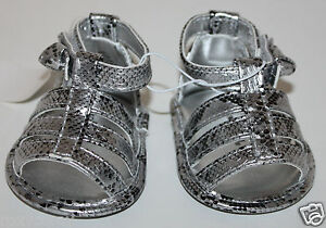 Koala Kids Infant Girls Silver Snake Skin Sandals Shoes Size 0 Newborn