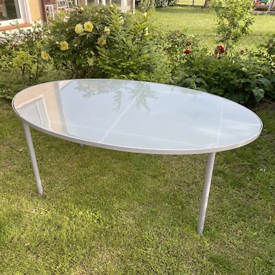 Glastisch für Garten und Terrasse oval mit Glasplatte grau für 4-6 Personen - Bild 1 von 4