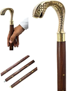 Brass Beautiful Silver Ornate Handle W/Victorian Black Wooden Walking Cane Gift - Picture 1 of 3