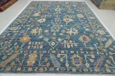 10 x 14 ft Muted Blue Turkish Oushak Hand Knotted Wool Area Rug 9'10"x13'4" - Image 1 of 4