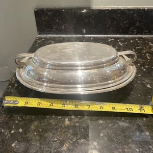 Vintage Silver Plate Covered Serving Dish Tray 11" L x 7 1/2" W #SA23 - Picture 1 of 4
