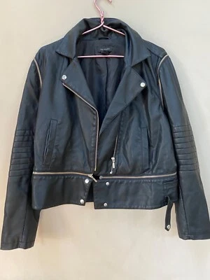 Chaqueta de cuero halógena para mujer XL negra motociclista moto bolsillos con cremallera completa Foto 1 de 4