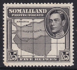 SOMALILAND PROTECTORATE GVI SG104, 5r black, -very lightly mounted mint - Picture 1 of 2