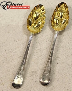 Vintage Rare 1905 Gold & Sterling Silver Servings Spoons British London Marks - Picture 1 of 7
