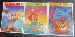 Vintage Lot Of 3 Disney Frame Tray Puzzles Little Mermaid, Cinderella, Aladdin - Picture 1 of 4
