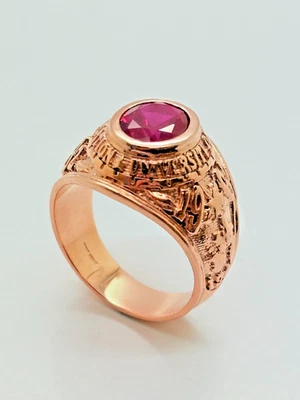 9ct Rose Solid Gold Red Stone College Style Ring - Image 1 of 4