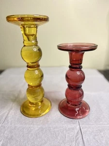 Bernstein und Rubinrot bauchig Mehrzweck Kerzenständer Kegel Stumpenkerze Set 2 - Bild 1 von 17