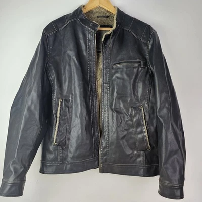 BKE Jacket Mens Brown L Faux Leather Sherpa Lined Full Zip Biker Motorcycle Moto - Image 1 of 4