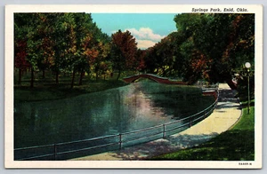 A711 Vintage Postcard Scenic View Springs Park In Enid Oklahoma Bridge Lake Tree - Picture 1 of 2