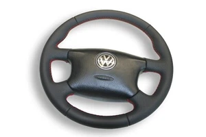 LENKRAD VW T4 CARAVELLE MULTIVAN TRANSPORTER, GLATT/PERFO, ROT, NEU BEZIEHEN  - Bild 1 von 10