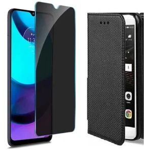 Coque Portefeuille + Verre Trempé Anti Espion pour Motorola Moto E13 E14 E22 E32 - Photo 1 sur 16