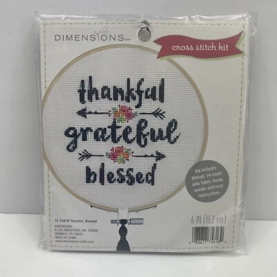 Dimensions Cross Stitch Kit Thankful, Grateful, Blessed 72-75818. 6"Hoop NEW - Image 1 of 4