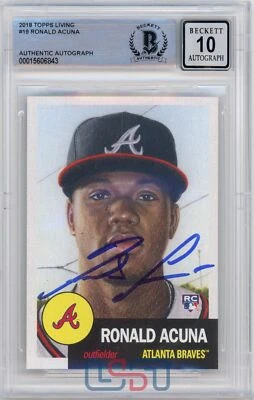 Ronald Acuna Jr. Braves Signed Autographed 2018 Topps Living Set #19 BAS 10 Auto - Image 1 of 2
