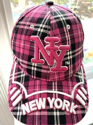 Gorra City Hunter New York Rosa Caliente Negro Blanco Cuadros C-91 Ajustable Foto 1 de 4