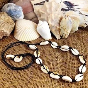 Cowrie Shell Choker Black Cord Necklace Tropical Island Fashion Jewelry - Picture 1 of 3