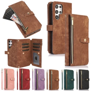 Funda tipo billetera de cuero con cremallera vintage con ranura para tarjeta para Samsung S24 S23 S22 ULTRA - Imagen 1 de 11