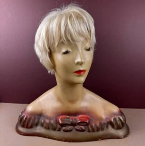 Maniquí Lamoureux Antiq 1920 Nueva York pintado a mano cabello humano firmado busto femenino - Imagen 1 de 14