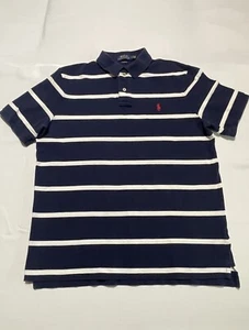 Ralph Lauren Polo Shirt Adult Large Blue Red Pony Striped Casual Mens - Imagen 1 de 10