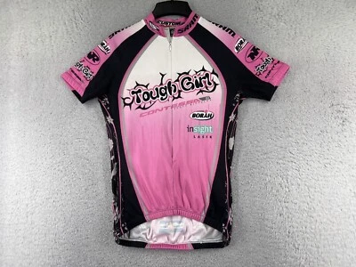 Camiseta deportiva de ciclismo Borah para niñas grande rosa negra 1/2 cremallera bolsillos traseros poliéster Foto 1 de 4