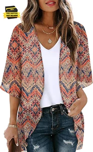 Beach Cover Ups for Women 3/4 Length Sleeve Womens Tops Summer Cardigan Casual B - Picture 1 of 4