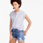 J. Crew Striped Lace Up Popover Shirt Sz 4 Womens Casual Short Sleeve Blue White