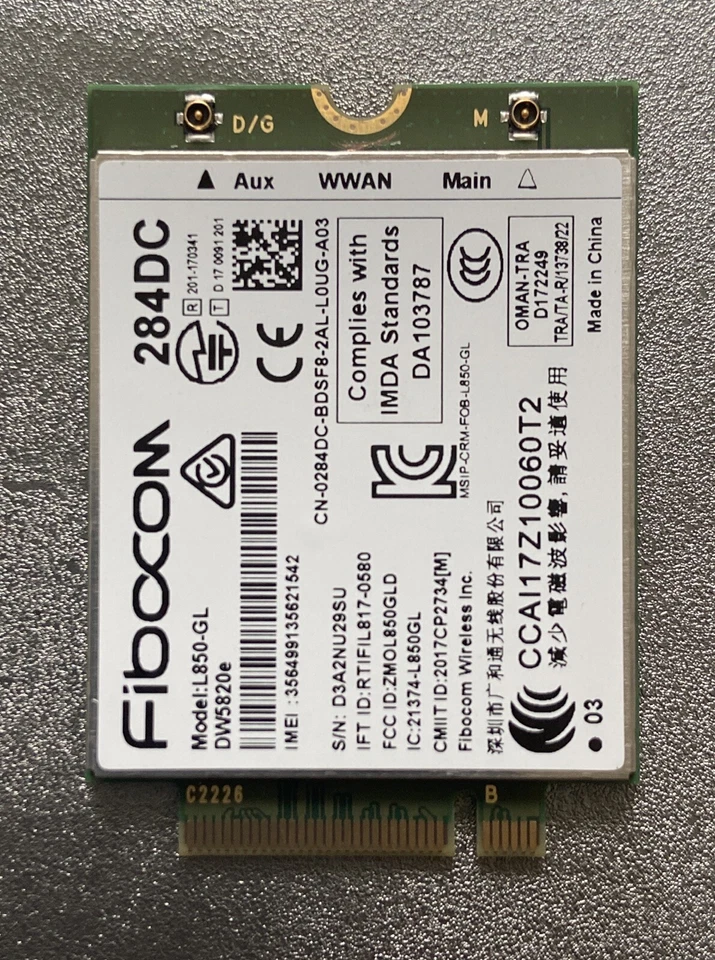 284DC Dell DW5820e Fibocom L850 GL LTE WCDMA 4G WWAN CELLULAR Card Module S16 us