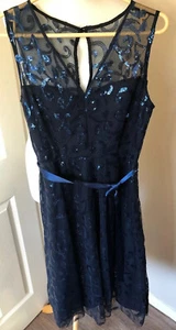 Indigo Blue Sequin Lace Dress 10 UK Party Pretty Races Wedding RRP £59 M&Co - Picture 1 of 12