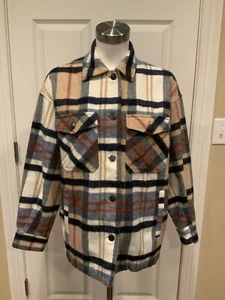 Zara hellbraune, blau, weiß & rot karierte Hemdjacke mit Knopfleiste, Größe S - Bild 1 von 8