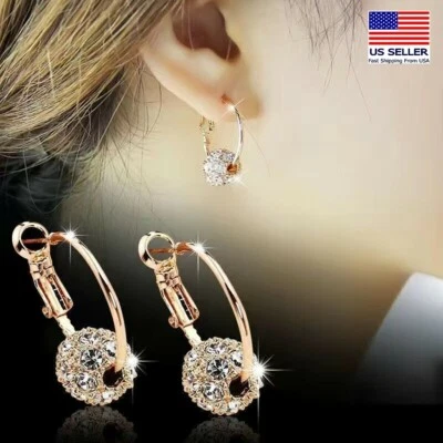 Fashion Women Jewelry Earrings 3D Retro Rolling Crystal Ball Hoop Stud 1281 - Image 1 of 4