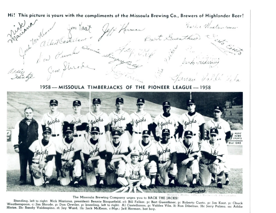 1958 MISSOULA TIMBERJACKS 8X10 TEAM PHOTO BASEBALL KAAT WARD MCKEON MONTANA