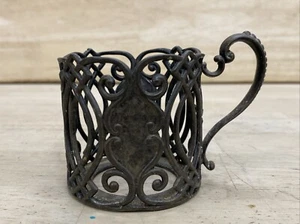 Antique Cup Holder Gothic Medieval Filigree DIAMOND METAL Silver Plate - Picture 1 of 13