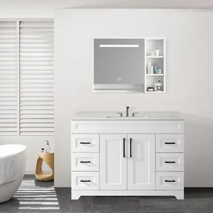 48" Bathroom Vanity  With Faux Stone Sink Single Cabinet Without Mirror Vessel - Picture 1 of 6