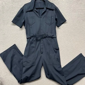 Vintage Leisure Jumpsuit Mens M Blue Mechanic Coveralls 60's 70's Retro Belted - Picture 1 of 18