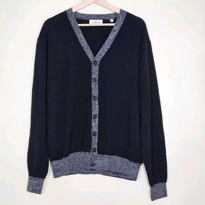 Aqua Toscano Cardigan Mens XL Black Gray Button Wool Blend LS Grandpa Cottage — 第 1/4 张图片