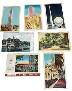 Lot of 7 Old post cards 1906-1943 & One NEW YORK WORLD'S FAIR Linen - Picture 1 of 2
