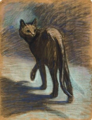 Impresión de dibujo pastel Art Nouveau gato merodeador Théophile Steinlen 1899 gato negro Foto 1 de 2