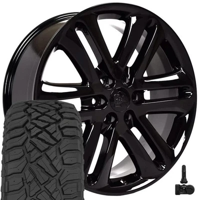 Set 3918 Black 22x9 Wheels & 33x12.5x22 R/T Tires, TPMS 6X135 +44ET - Image 1 of 4