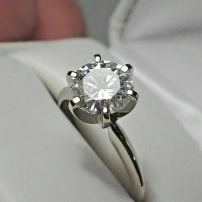 Lab-Created 2.10 Ct Round Shape Diamond Engagement Ring 14K White Gold Finish - Image 1 of 3