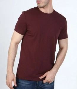 Camiseta REISS Para Hombres Burdeos Texturizada Crew Calce Regular Algodón Camiseta S M L XL XXL - Imagen 1 de 6
