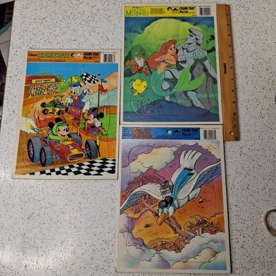 3 Vtg. Disney Frame Tray Puzzles Complete Mickey, Rescuers, Little Mermaid  - Image 1 of 4