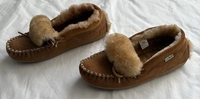 L.L.BEAN SUEDE SHEARLING MOCCASIN SLIP ON BROWN LOAFER SLIPPERS MEN'S SIZE 9 M - Image 1 of 4