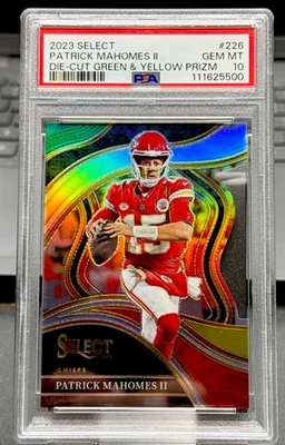 🔥Patrick Mahomes PSA 10 Die-Cut Green & Yellow Prizm 2023 Panini Select Chiefs - Image 1 of 3