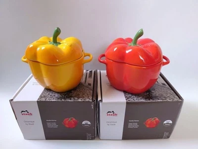Staub Paprika Cocotte Orange Red & Yellow Set Ceramic Pottery 4.7in New from JPN - Image 1 of 4