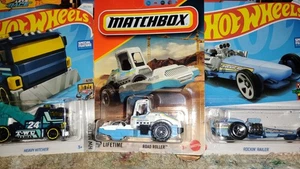 (1)Matchbox - 2025 Mainline 50/125 Road Roller (2) 2021 hot wheels Let,s Race. - Picture 1 of 9