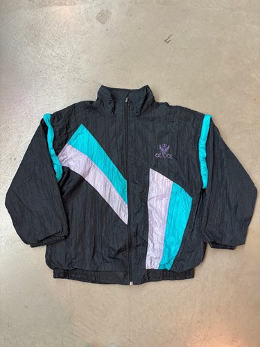 Giacca a vento uomo vintage Gucci colore nero verde acqua e viola taglia L