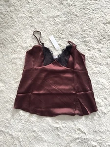 Red Herring satin cami top, lace camisole size M, uk 10 - new - Picture 1 of 9