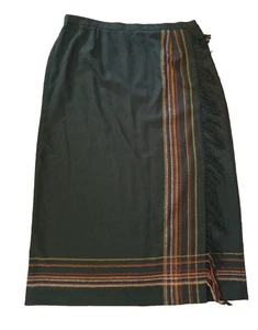 Requirements Green Faux Wrap Blanket style Midi Skirt with Fringe Size 18 - Picture 1 of 3